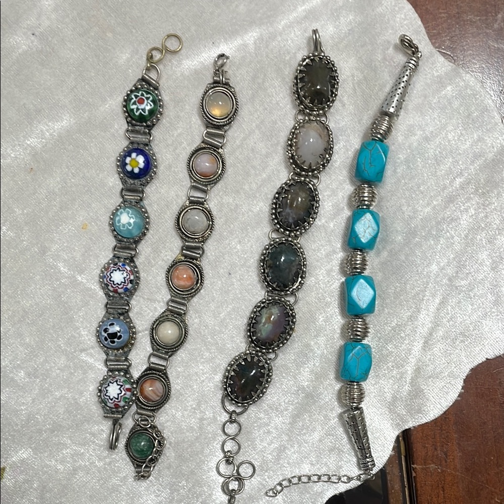 Silver and Blue Bracelet Set with Turquoise Accents
